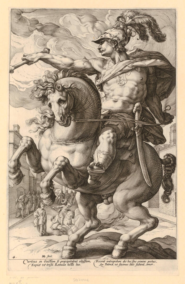 Marcius Curtius auf einem Pferderücken, Hendrik Goltzius