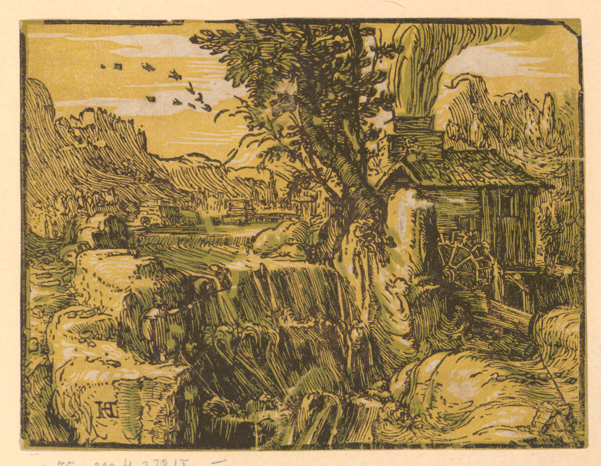 Landschaft mit einem Wasserfall, Hendrik Goltzius, 1580–1617