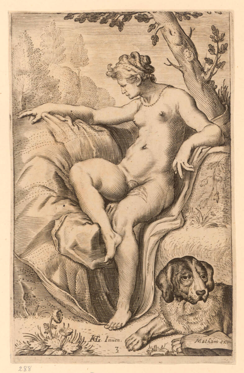 Nymphe mit Hund, 1607–1610
