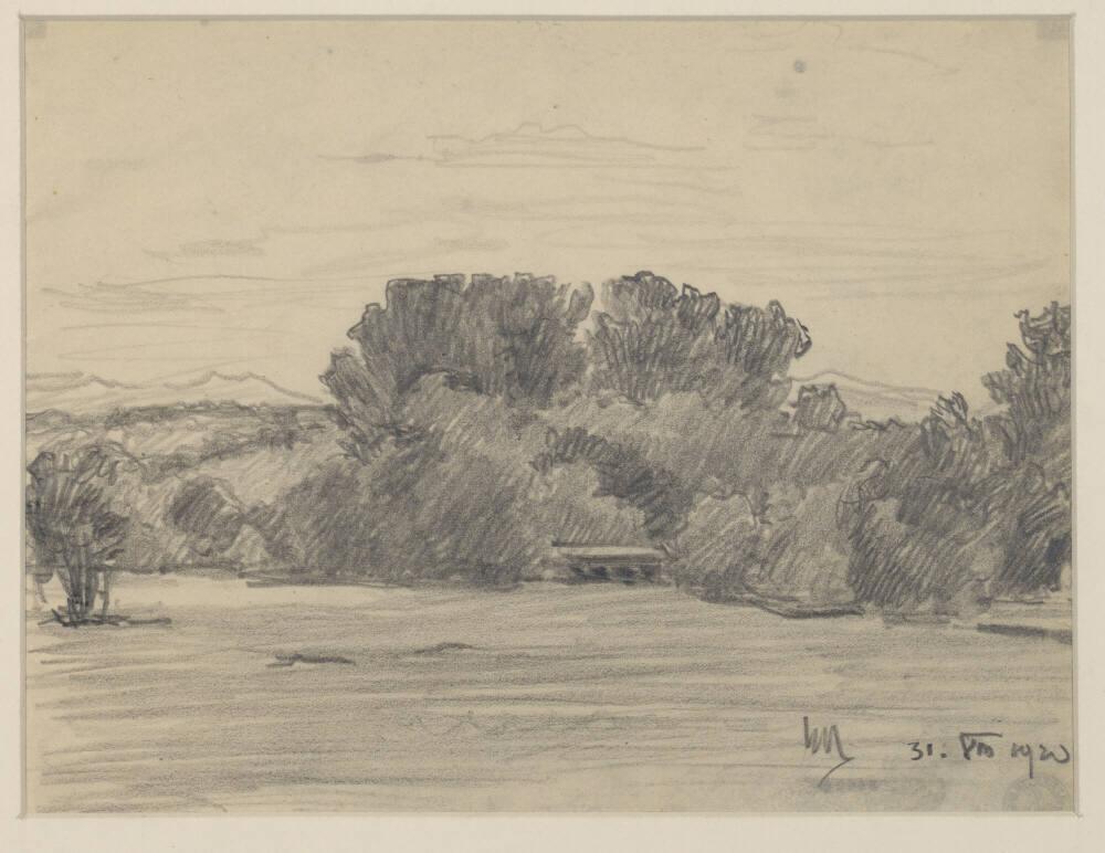 Hermann Heller, Motiv aus dem Margaregger Park: Weiden an einem Ufer, Inv. Nr.: 34620