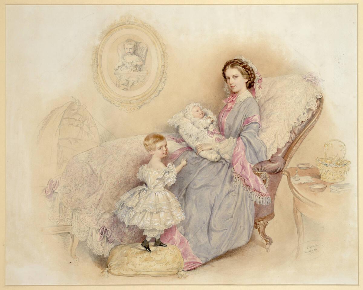 Josef Kriehuber, Kaiserin Elisabeth mit ihren Kindern Erzherzogin Gisela und Erzherzog Rudolf, …