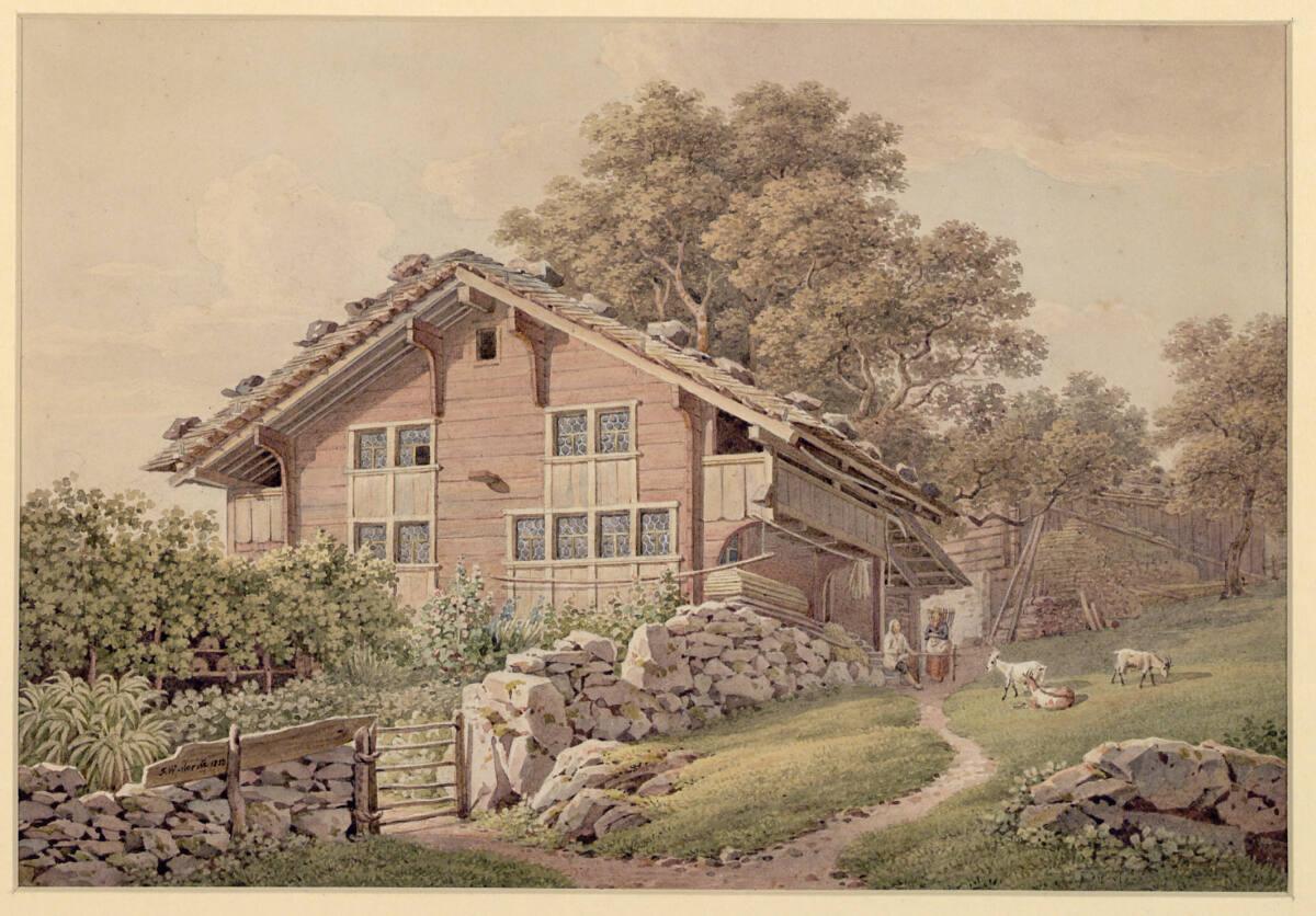 Friedrich Wilhelm Moritz, Berner Bauernhaus mit Ziegen, Inv. Nr.: 34705