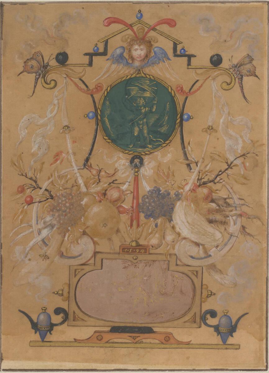 Joris Hoefnagel, Groteske mit Faltern und Fruchtstücken, Inv. Nr.: 1525