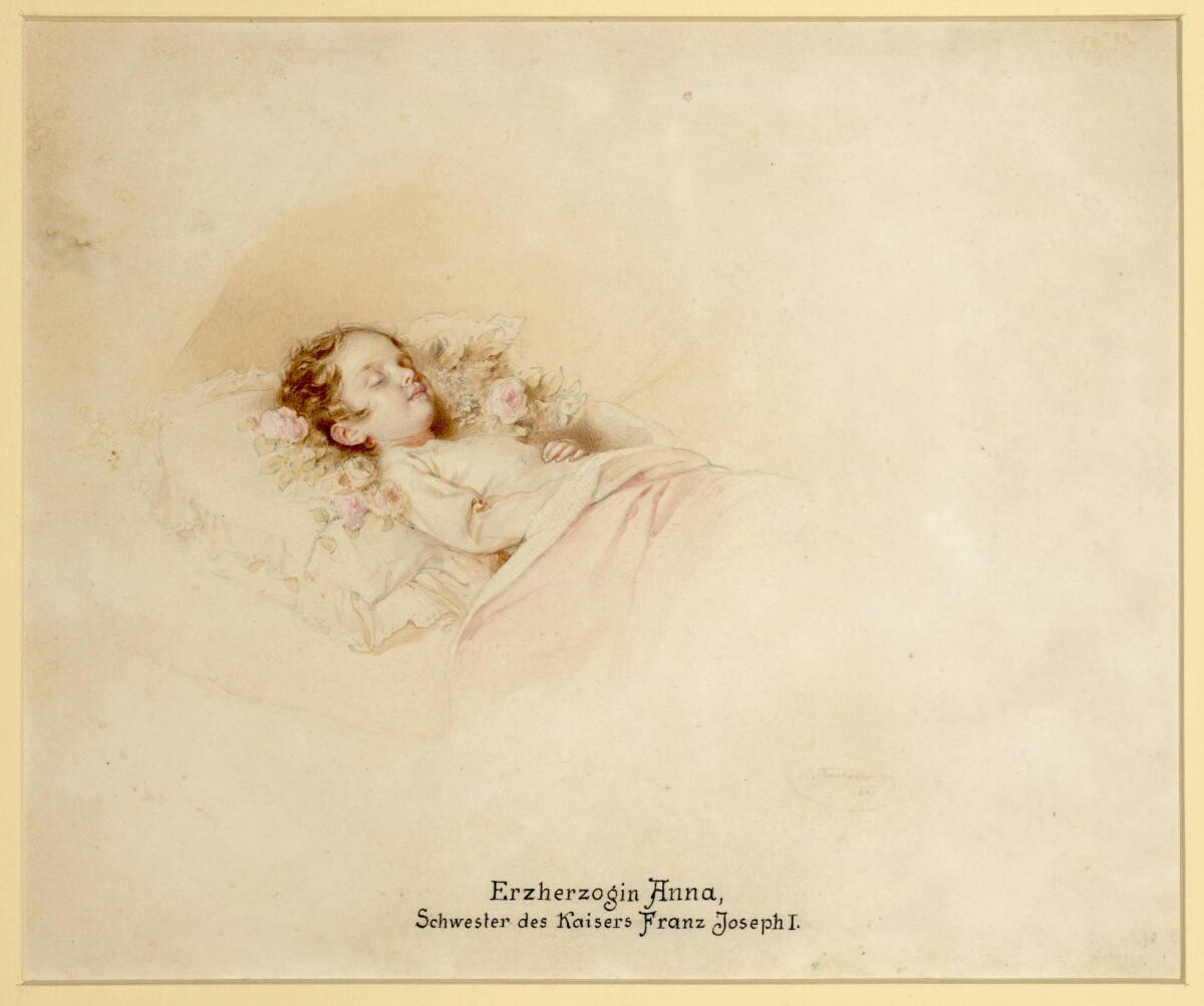 Josef Kriehuber, Erzherzogin Anna, Schwester des Kaisers Franz Josef auf dem Totenbett, Inv. Nr…