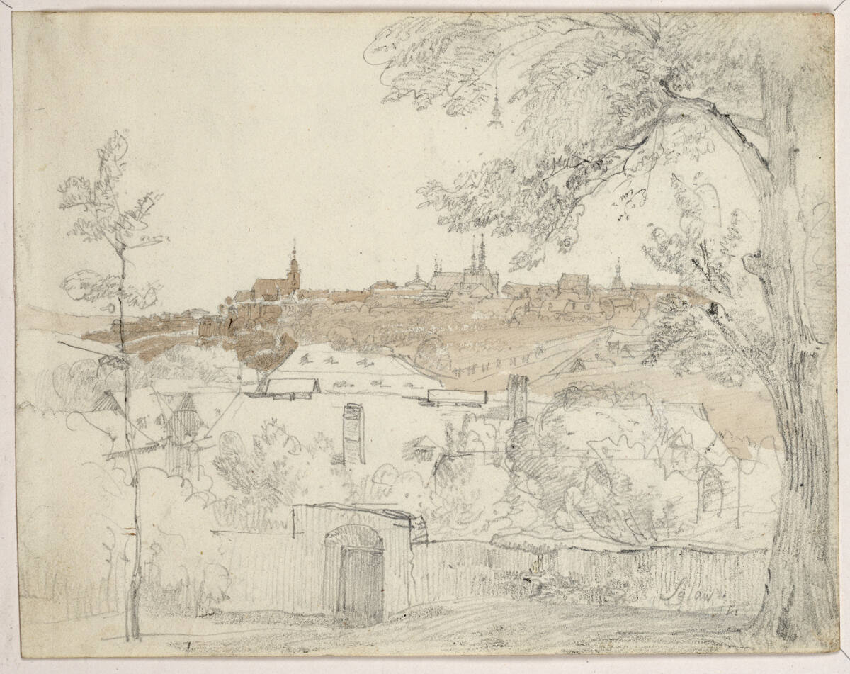 Landstädtchen von Stadtmauer umgeben, Joseph Höger