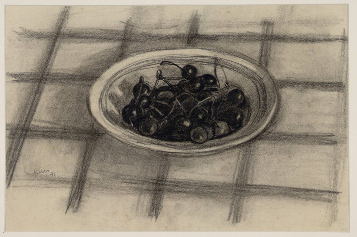 Kirschenteller auf kariertem Tischtuch, Georges Kars, 1941