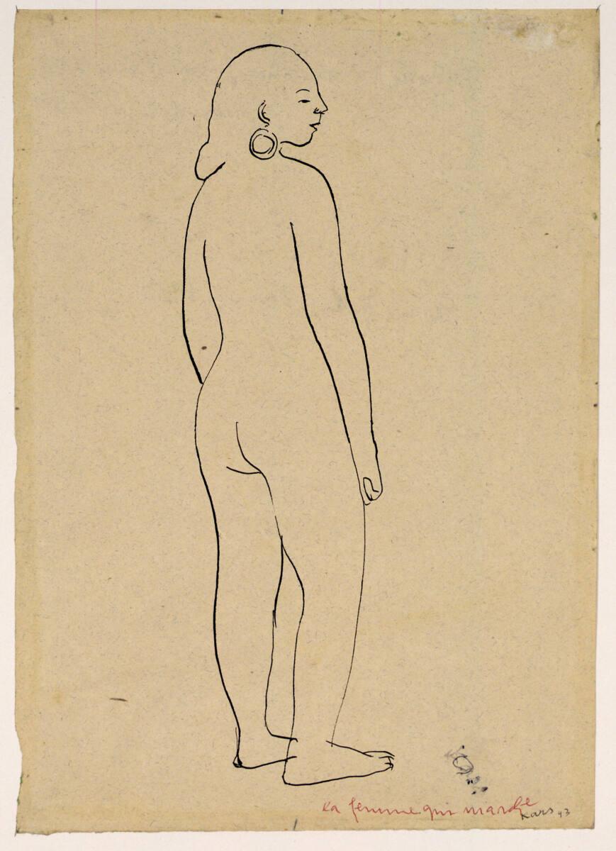 Georges Kars, Nach rechts schreitender weiblicher Rückenakt, Inv. Nr.: 34962