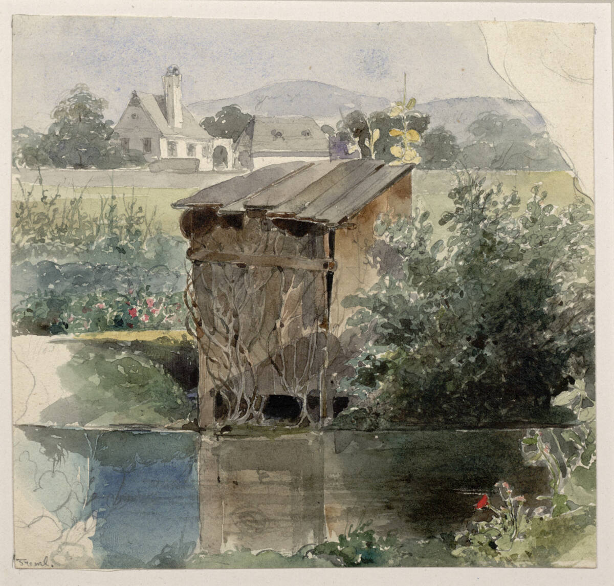 Holzschuppen am Wasser, Friedrich Treml