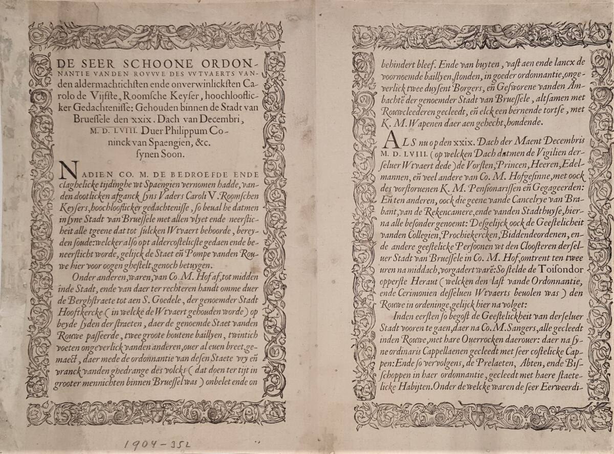 Trauerfeierlichkeiten für Kaiser Karl V. am 29. Dezember 1558 in Brüssel: Textblatt 1, ChristophPlantin, 1559