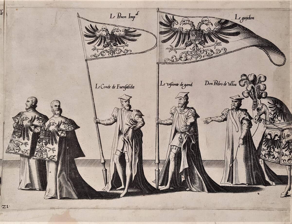 Trauerfeierlichkeiten für Kaiser Karl V. am 29. Dezember 1558 in Brüssel: Prozessionszug (Tafel…