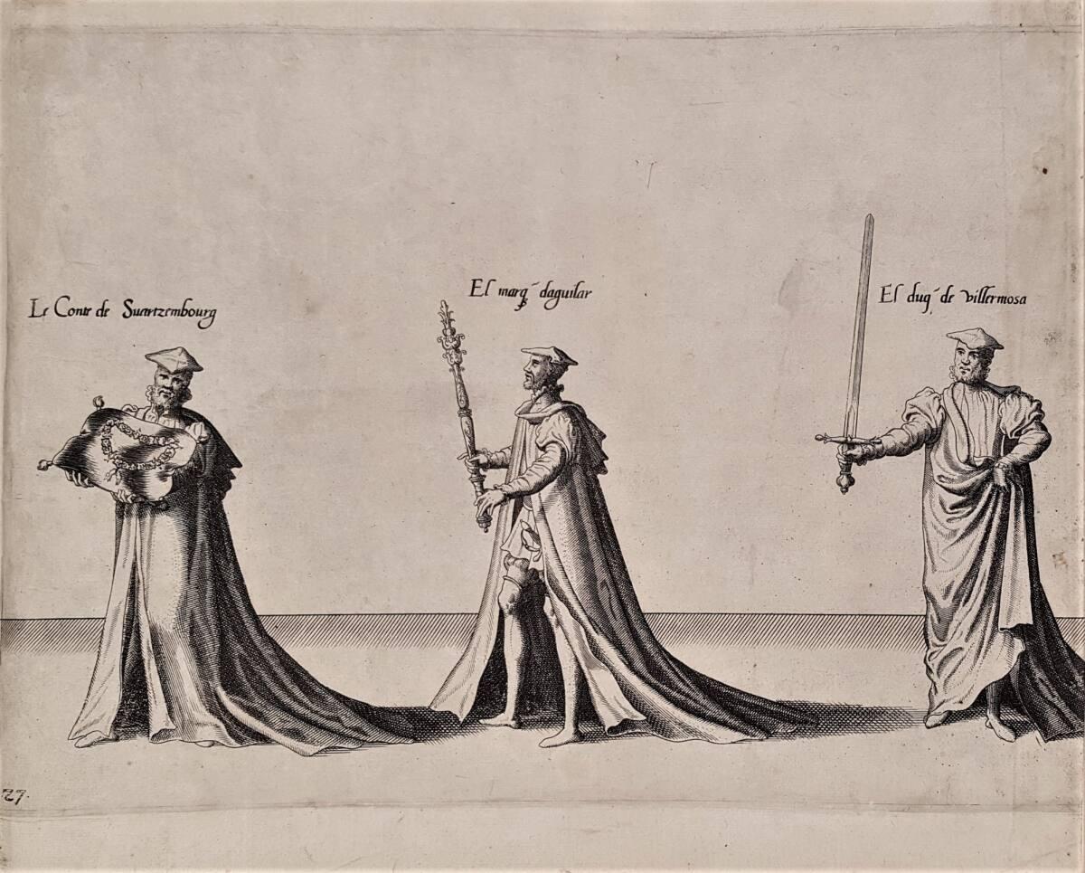 Trauerfeierlichkeiten für Kaiser Karl V. am 29. Dezember 1558 in Brüssel: Prozessionszug (Tafel…