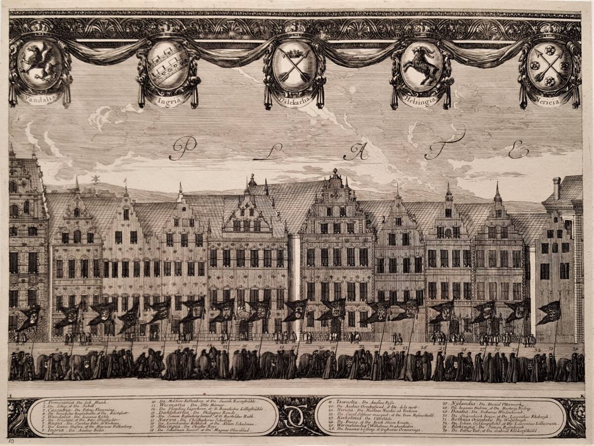 Begräbnisfeierlichkeiten für König Karl X. Gustav von Schweden am 3. November 1660 in Stockholm: Tafel 10, ErikJonssonDahlberg, 1696