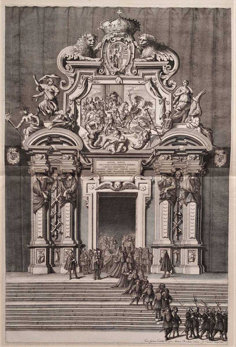 Der Auszug der Herolde aus dem Dom in Turin während der Begräbnisfeierlichkeiten für Herzog Karl Emanuel II. von Savoyen am 27. Oktober 1675, GeorgesTasnière, 1676