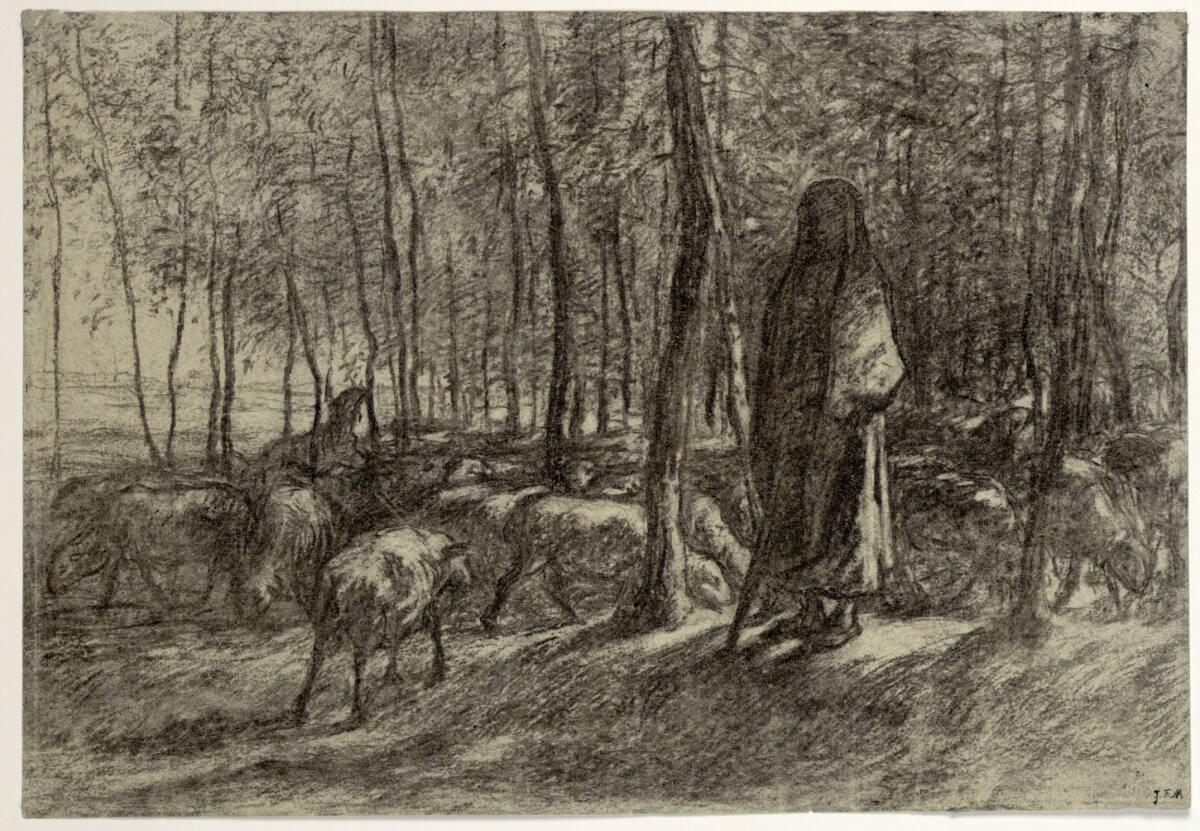 Jean-François Millet(?), Hirtin mit Schafen unter Bäumen, Inv. Nr.: 35583