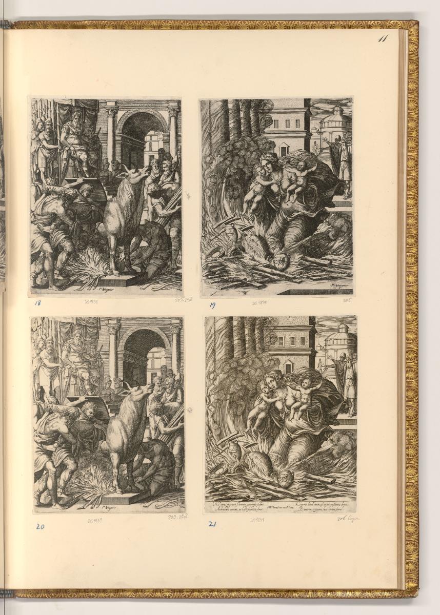 Kupferstiche von  Pierre Woeiriot de Bouzey, Die Frau des Asdrubal; Der thronende Tyrann Phalar…