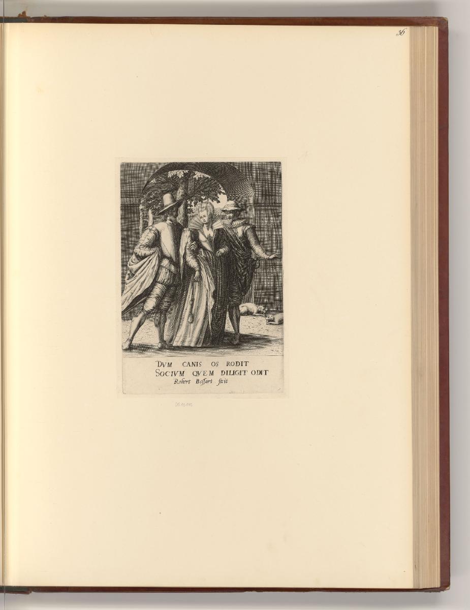 Französische Kupferstiche des späten 16. und 17. Jahrhunderts, Dame in Begleitung von zwei Herr…