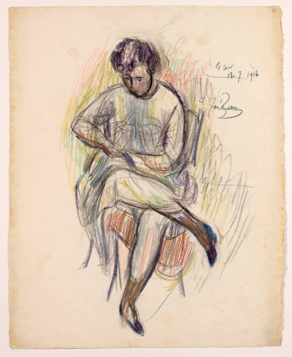 Anton Faistauer, Mädchen mit überschlagenem rechten Bein dasitzend, Inv. Nr.: 35746