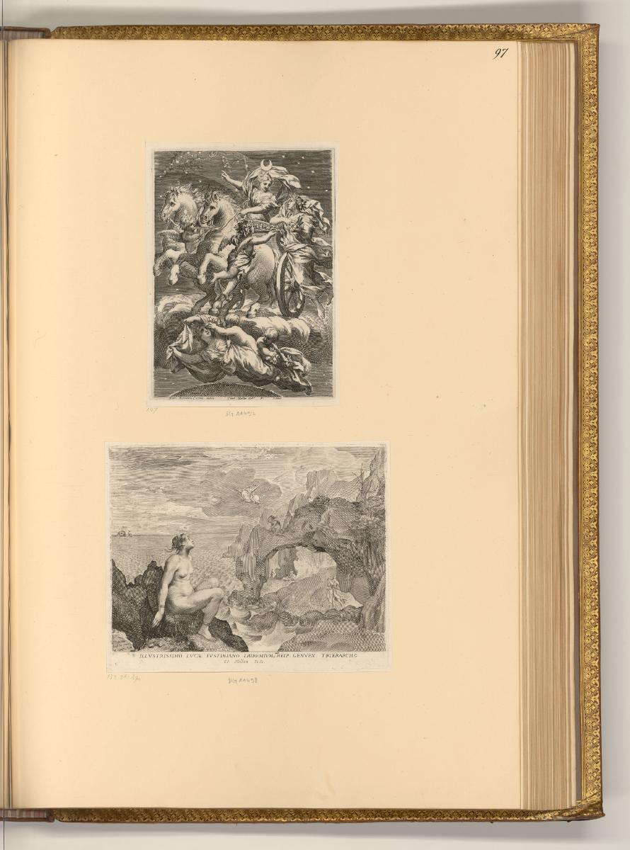 Kupferstiche von Claude Mellan, Diana im Himmelswagen als Göttin des Mondes; Perseus und  Andro…