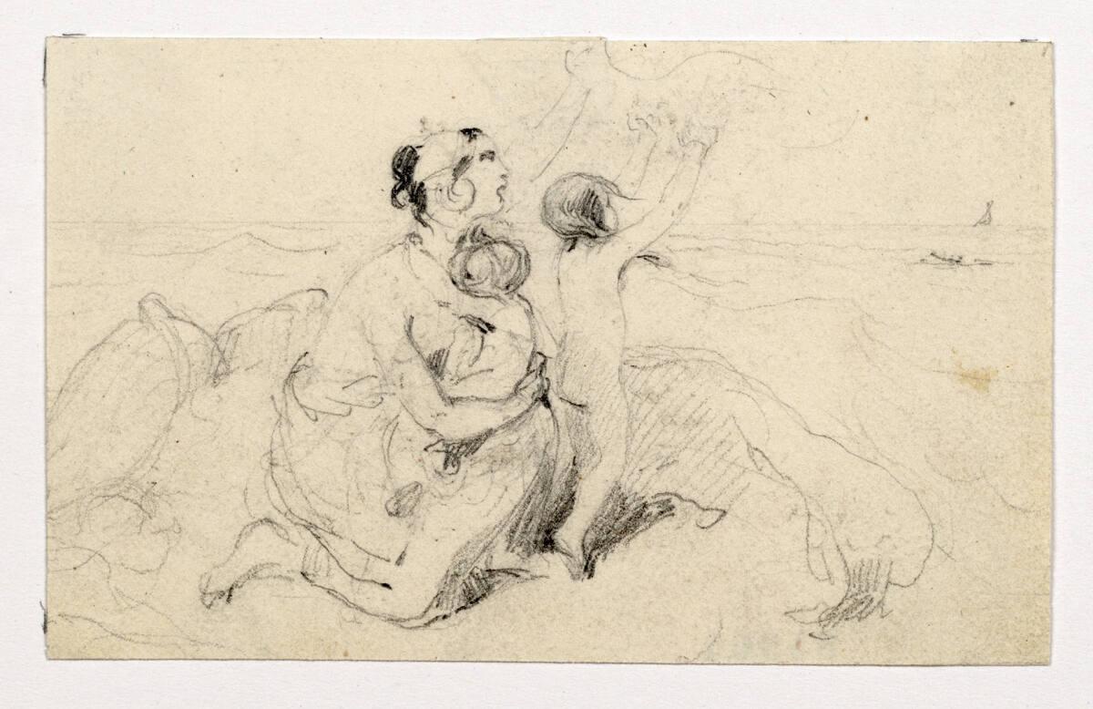 Peter Fendi, Sklavin mit Kindern am Ufer winkend (Blatt aus dem "Liechtensteinalbum", sog. Fend…