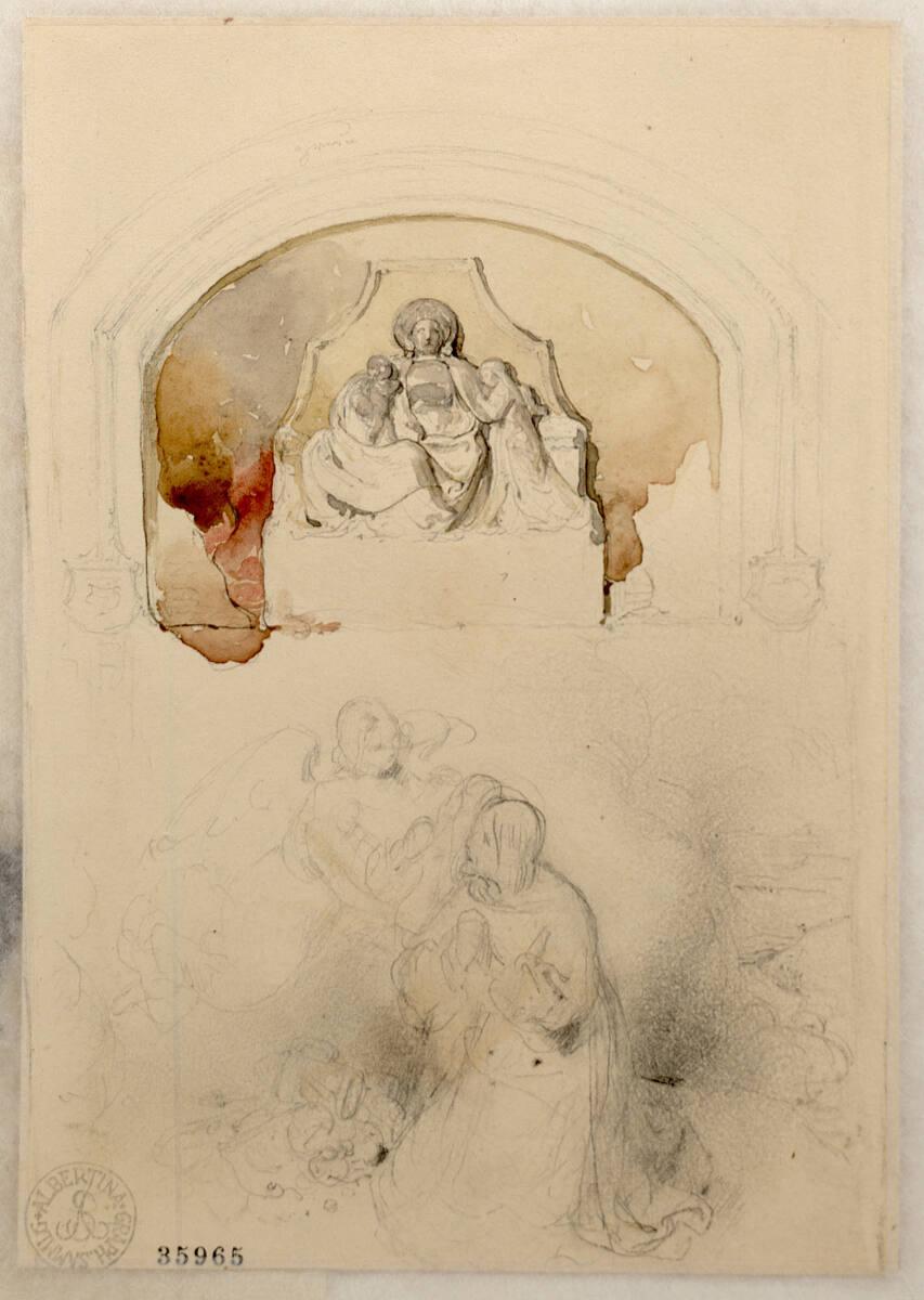 Peter Fendi, Studienblatt: Altar; darunter: Christus am Ölberg (Blatt aus dem "Liechtensteinalb…