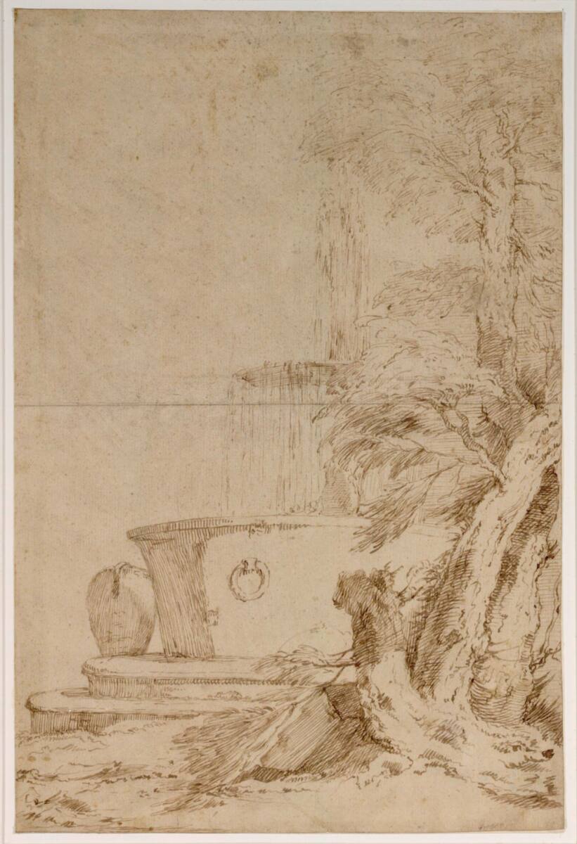 Römischer Brunnen hinter Bäumen, Paul Troger