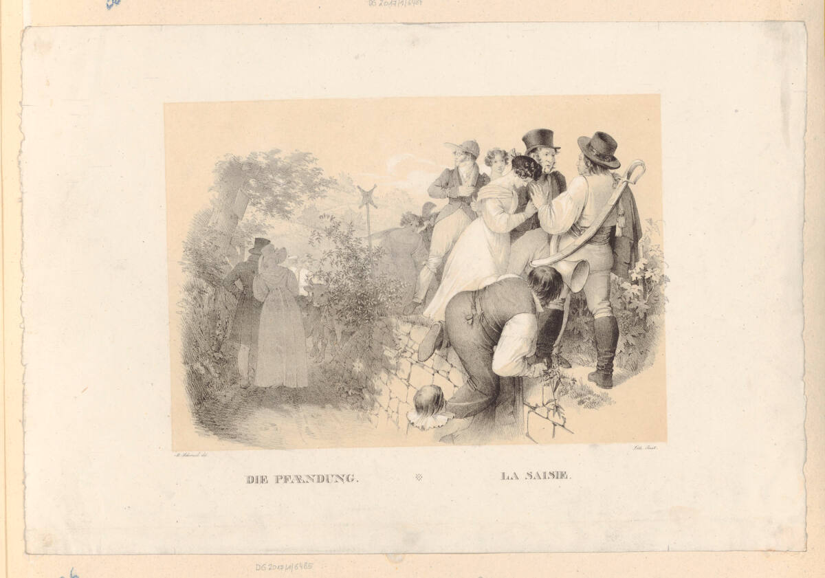 Die Landpartie auf den Leopoldsberg Nr.V: Die Pfändung. La saisie, LithographischesInstitutinWien, 1825