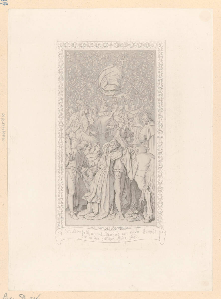 Die heilige Elisabeth nimmt Abschied von ihrem in den Krieg ziehenden Gemahl (Nr.3), TheodorLanger, 1855–1895
