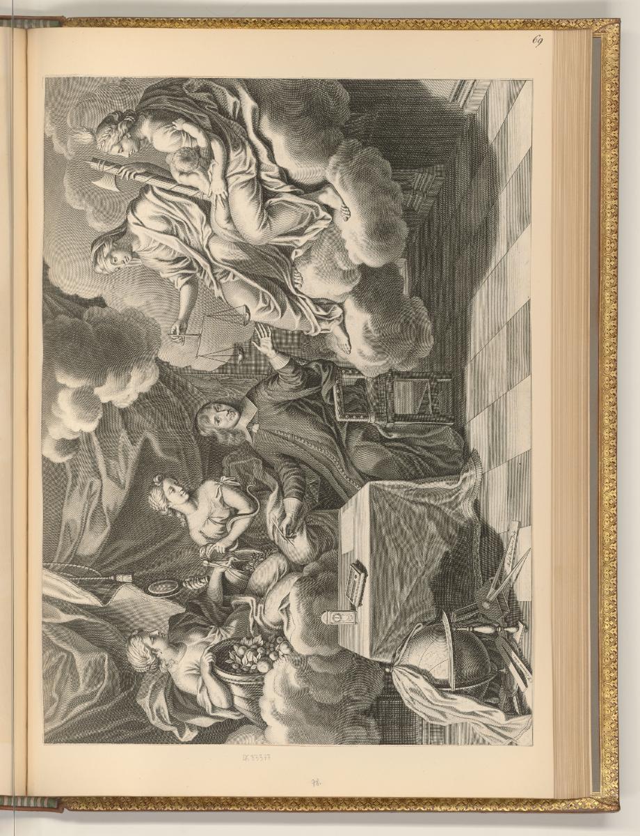 Druckgrafiken von Gilles Rousselet, Allegorie mit Nicolas Fouquet, Inv. Nr.: Frankreich nach Se…