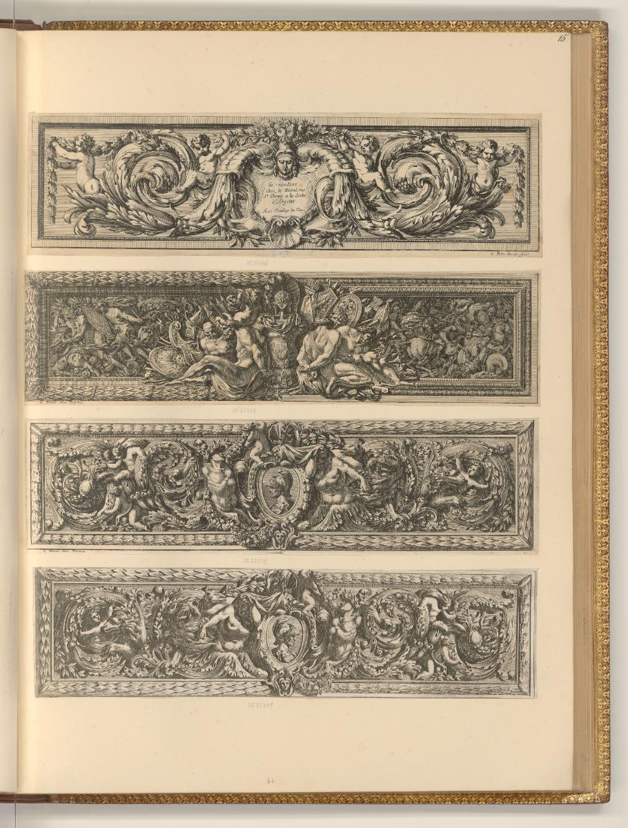 Radierungen von Jean Le Pautre, Ornamentfries mit Trophäen und antiken Elementen, Inv. Nr.: Fra…
