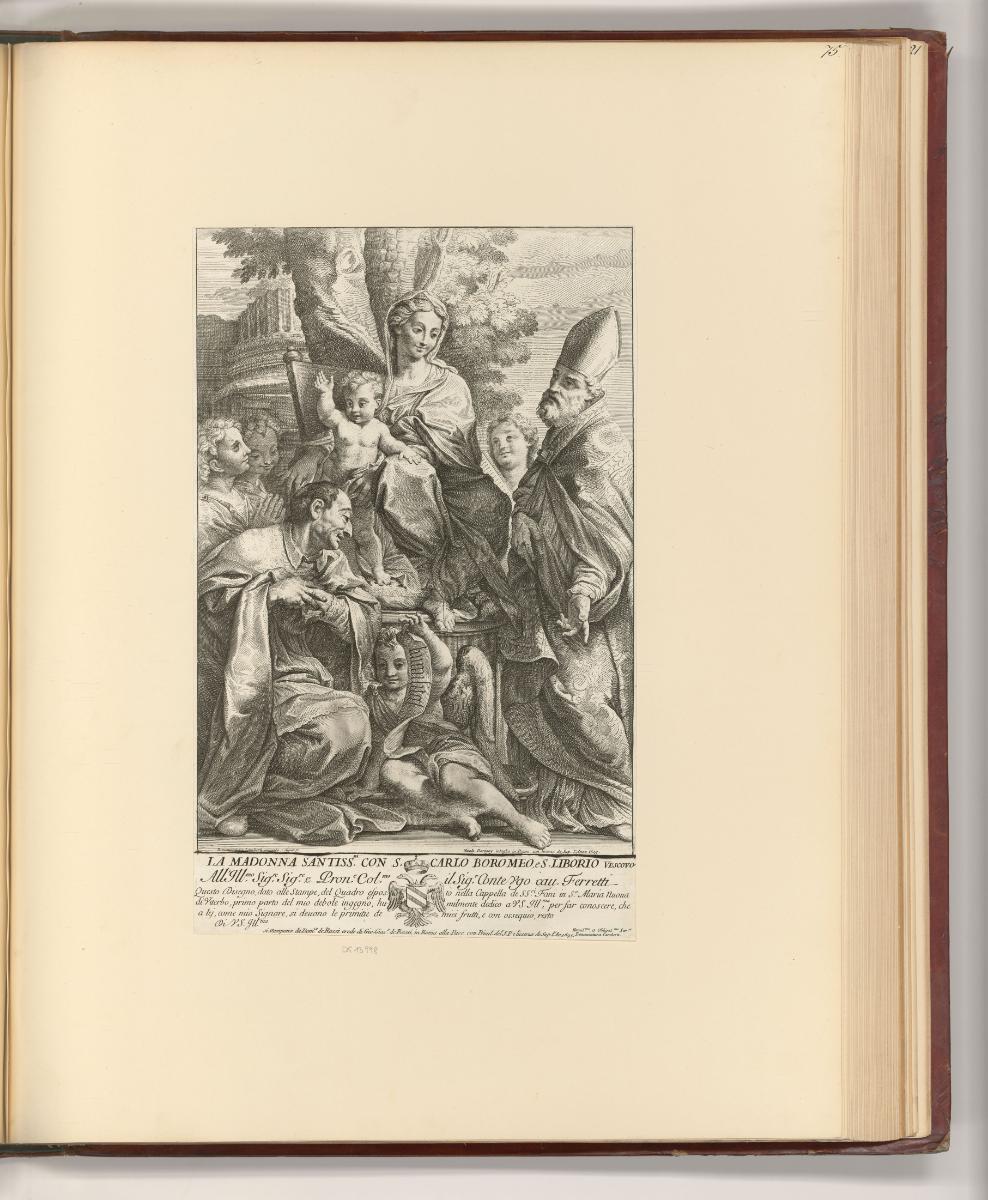Französische Druckgrafiken des 17. und 18. Jahrhunderts, Maria mit Kind umgeben von Karl Borrom…