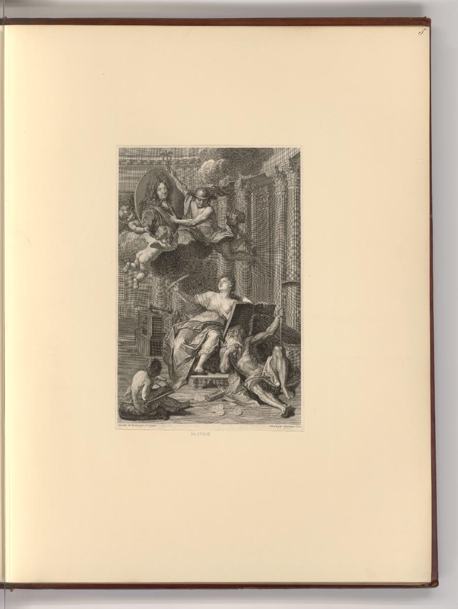 Französische Druckgrafiken des 17. und 18. Jahrhunderts, Allegorische Darstellung mit Porträt L…