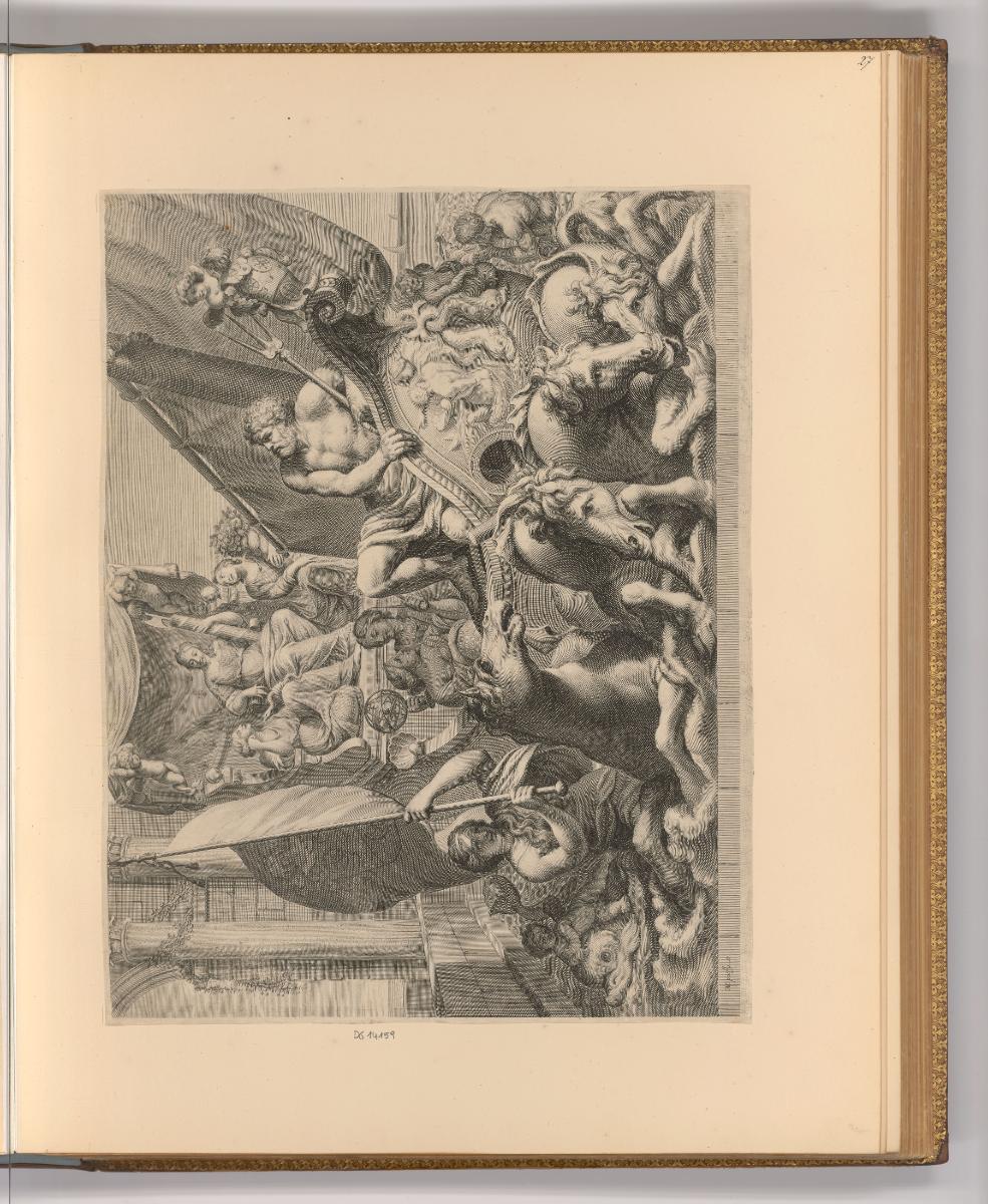 Druckgrafiken von Nicolas de Poilly, Neptun auf dem Wagen (Thesenblatt), Inv. Nr.: Frankreich n…