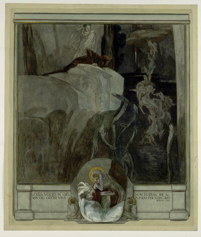 Franz von Bayros, Entwurf zu Dantes Göttlicher Komödie, Studie zu Inferno, XXIV, 70, Inv. Nr.: …