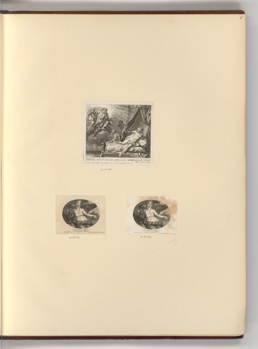 Druckgrafiken von Bernard Picart, Jupiter erscheint Semele; Jupiter als Adler und Asteria, Inv.…