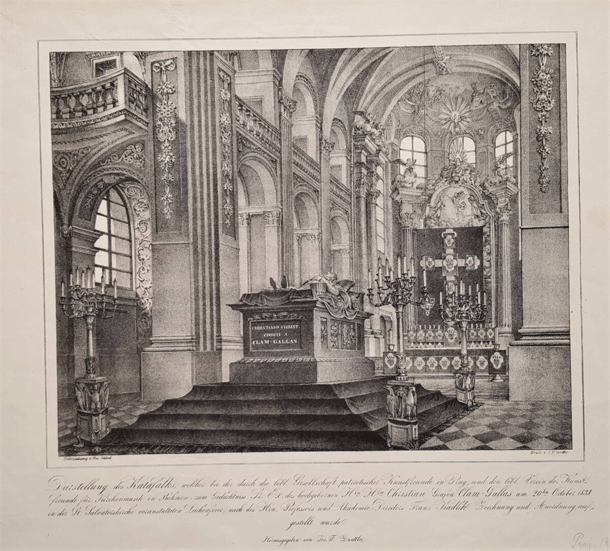 Katafalk für Christian Graf Clam-Gallas in der Salvatorkirche in Prag am 20. Oktober 1838, VincenzKühnel, 1838