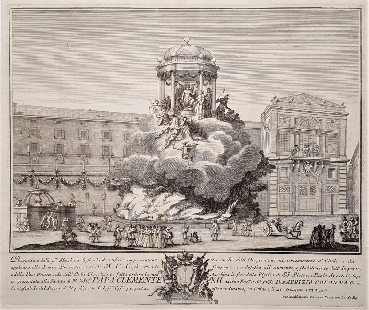Erstes Feuerwerksgerüst zum Chinea-Fest ("Festa della Chinea") in Rom am 28. Juni 1732: "Das Ko…