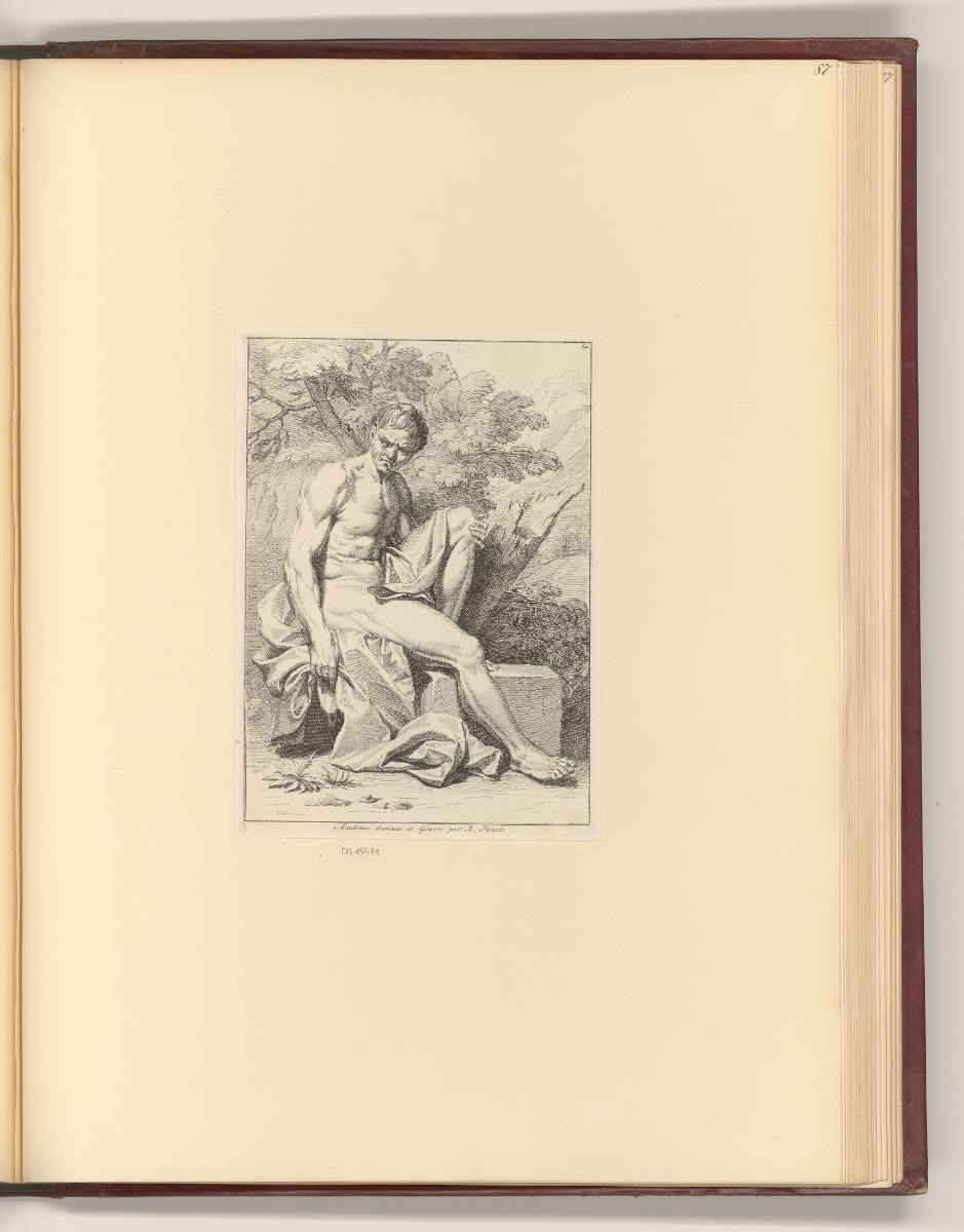Druckgrafiken von Bernard Picart, Studie, Akt eines Mannes, sitzend, Inv. Nr.: Frankreich nach …