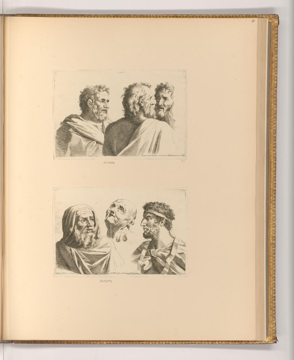 Druckgrafiken nach Nicolas Poussin, Vorlagenblatt mit Bildnissen von drei Männern, Inv. Nr.: Fr…