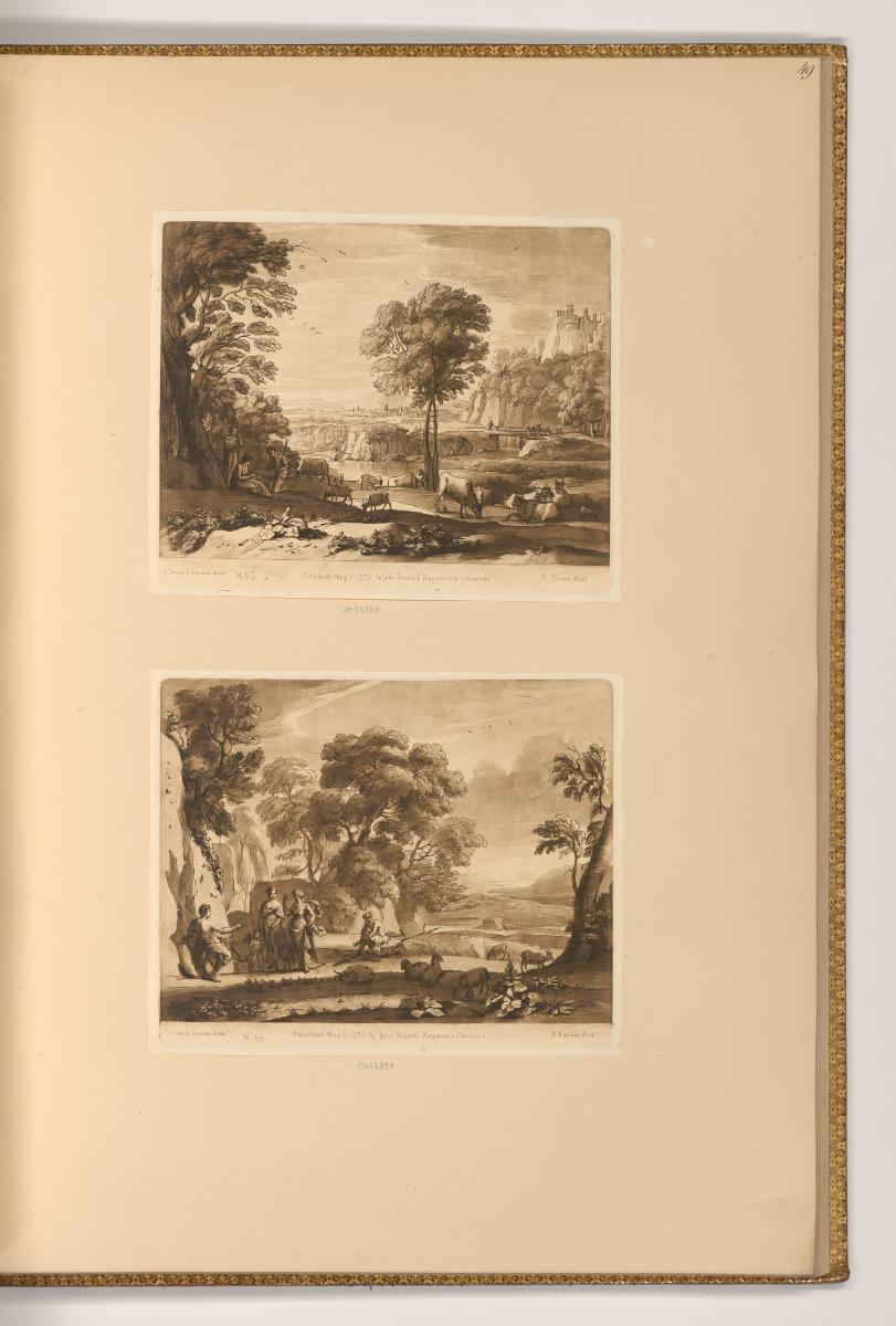 Druckgrafiken nach Claude Lorrain, Landschaft mit Herde; Landschaft mit dem Urteil des Paris, I…