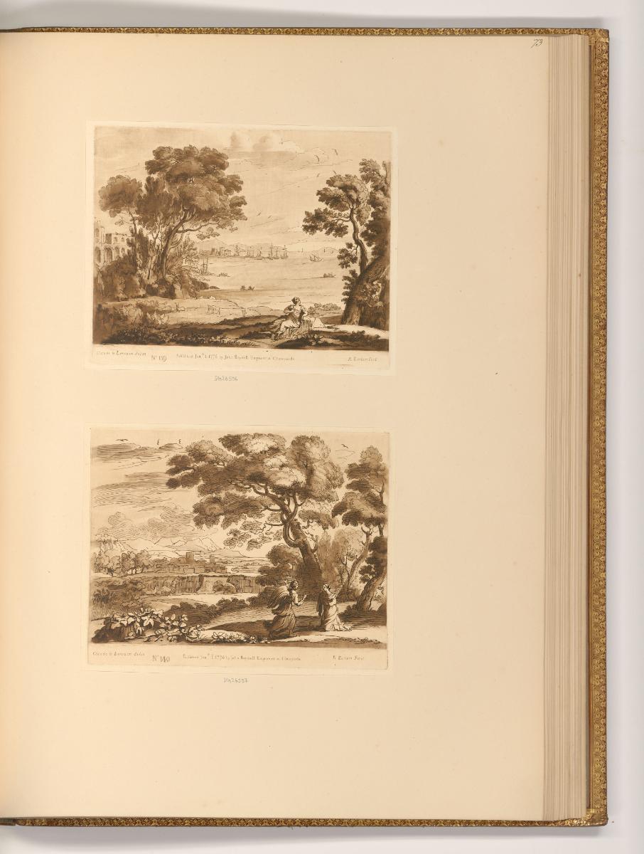 Druckgrafiken nach Claude Lorrain, Küstenlandschaft; Landschaft mit Hagar und dem Engel, Inv. N…