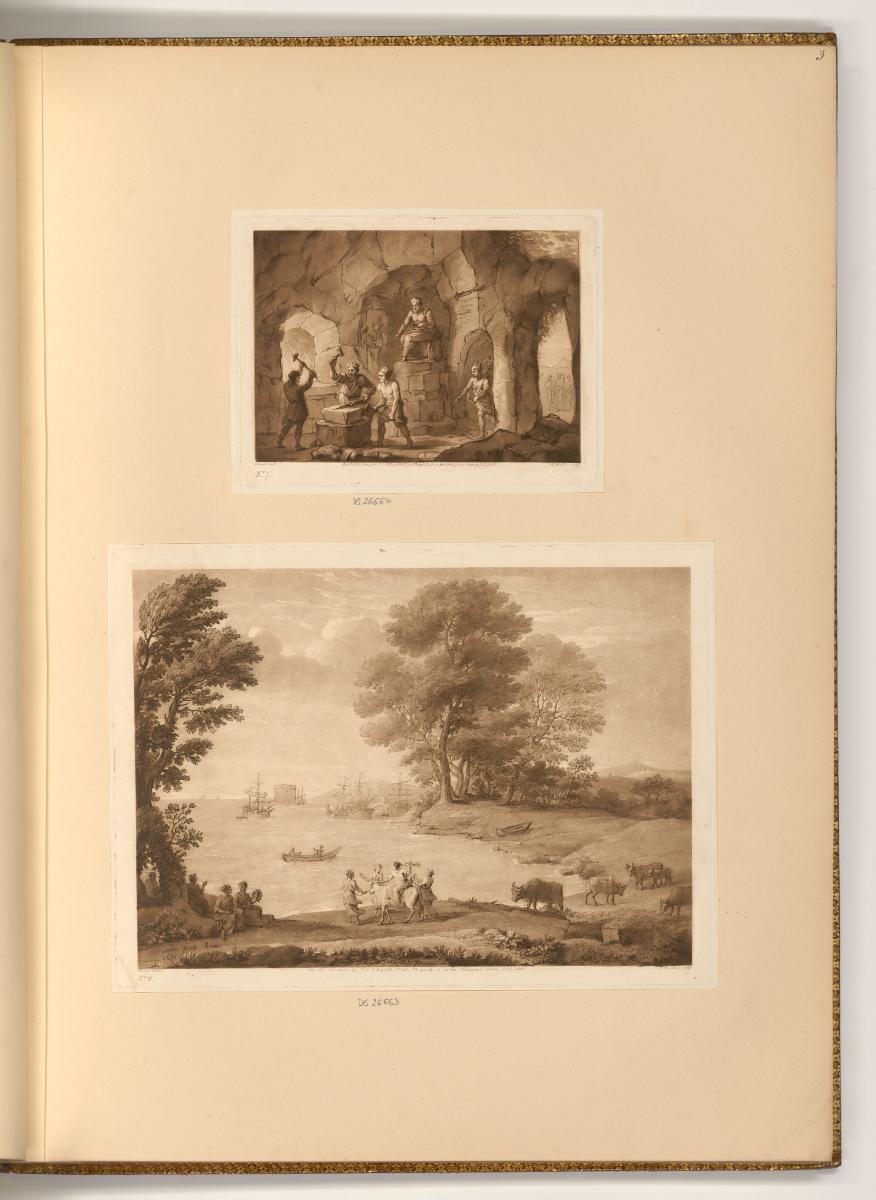 Druckgrafiken nach Claude Lorrain, Schmiede des Hephaistos; Landschaft mit dem Raub der Europa,…