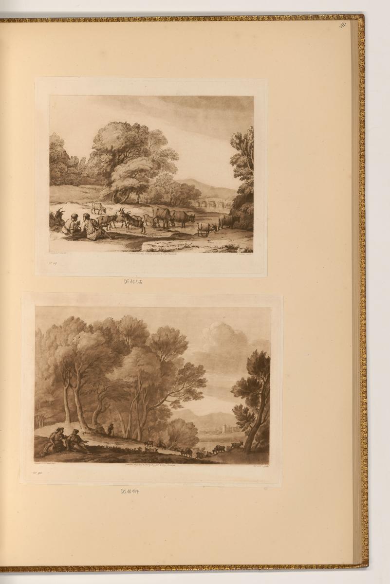 Druckgrafiken nach Claude Lorrain, Hirten mit ihrer Herde an einem Fluss; Hirten in einer Waldl…