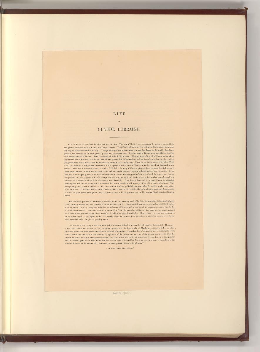 Druckgrafiken nach Claude Lorrain, Text, Life of Claude Lorraine, Inv. Nr.: Frankreich nach Sek…