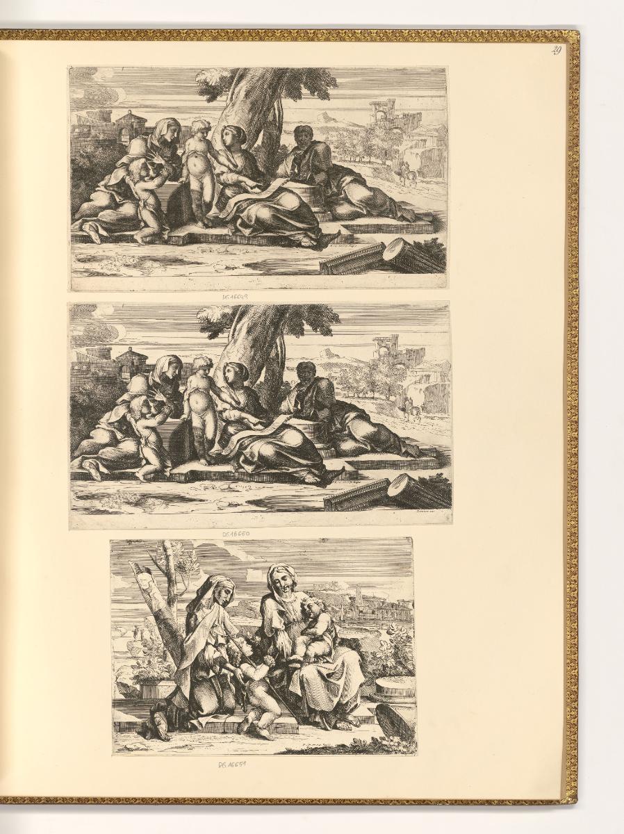 Druckgrafiken nach Sébastien Bourdon, Heilige Familie mit Elisabeth und dem Johannesknaben; Mar…