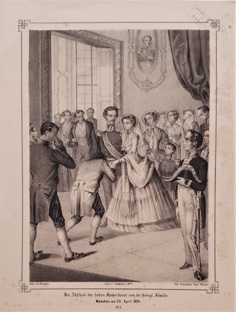 Abschied der Prinzessin Elisabeth in Bayern als kaiserliche Braut von ihrer Familie in München am 20. April 1854, AntonZiegler, 1854