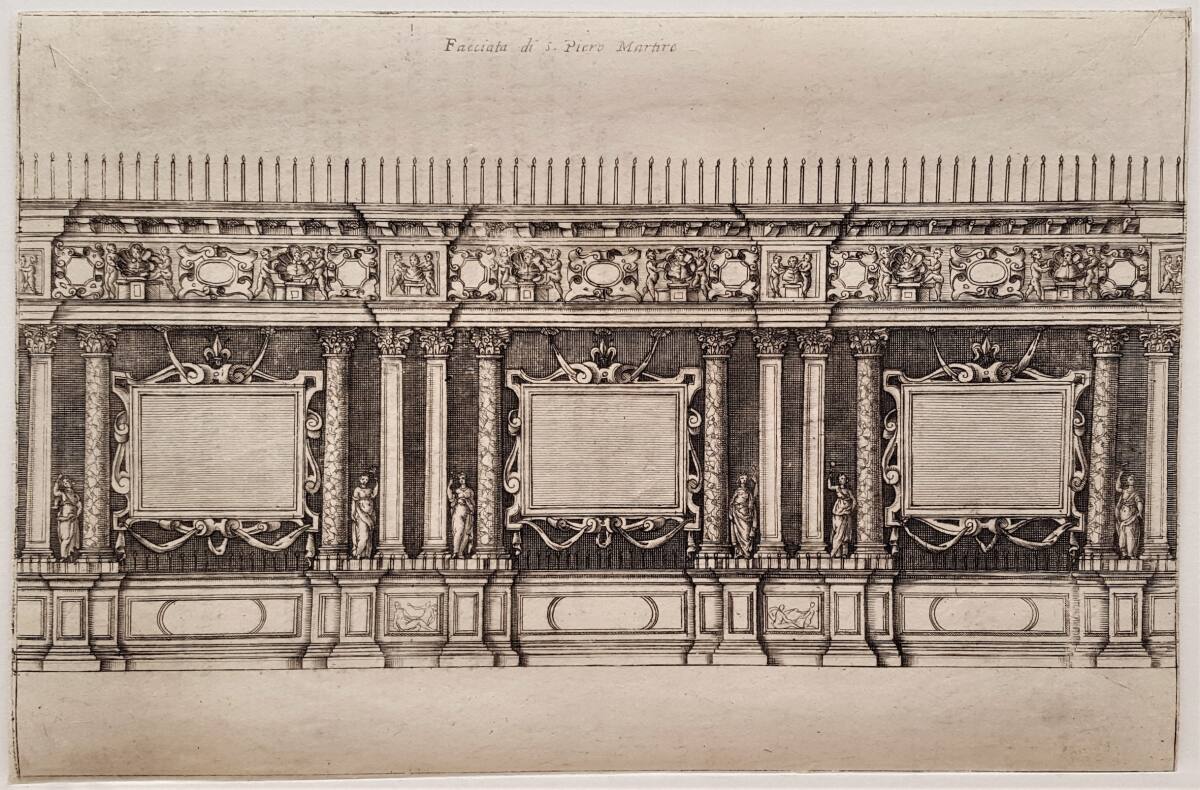 Trauerdekoration an der Langseite im Innenraum der Kirche SS. Giovanni e Paolo in Venedig bei den Exequien für Großherzog Cosimo II. von Toskana am 25. Mai 1621, GiovanniBattistaCiotti, 1621