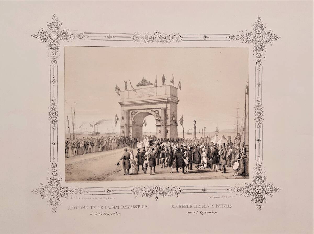 Rückkehr des Kaiserpaares Ferdinand I. und Maria Anna von Österreich aus Istrien nach Triest am 13. September 1844, CesareDell'Acqua, 1845