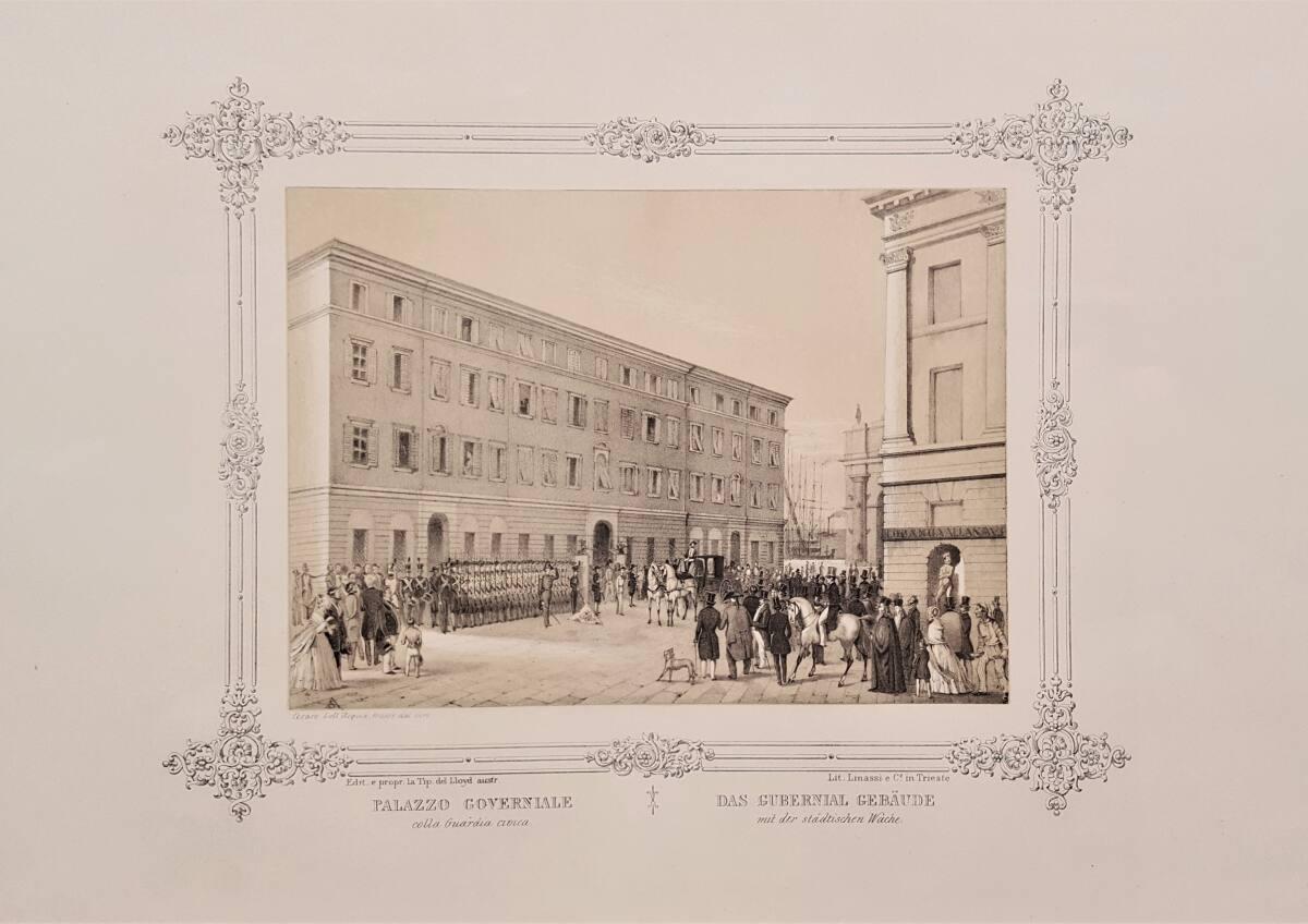 Ankunft des Kaiserpaares Ferdinand I. und Maria Anna von Österreich vor dem Gubernials-Palast i…