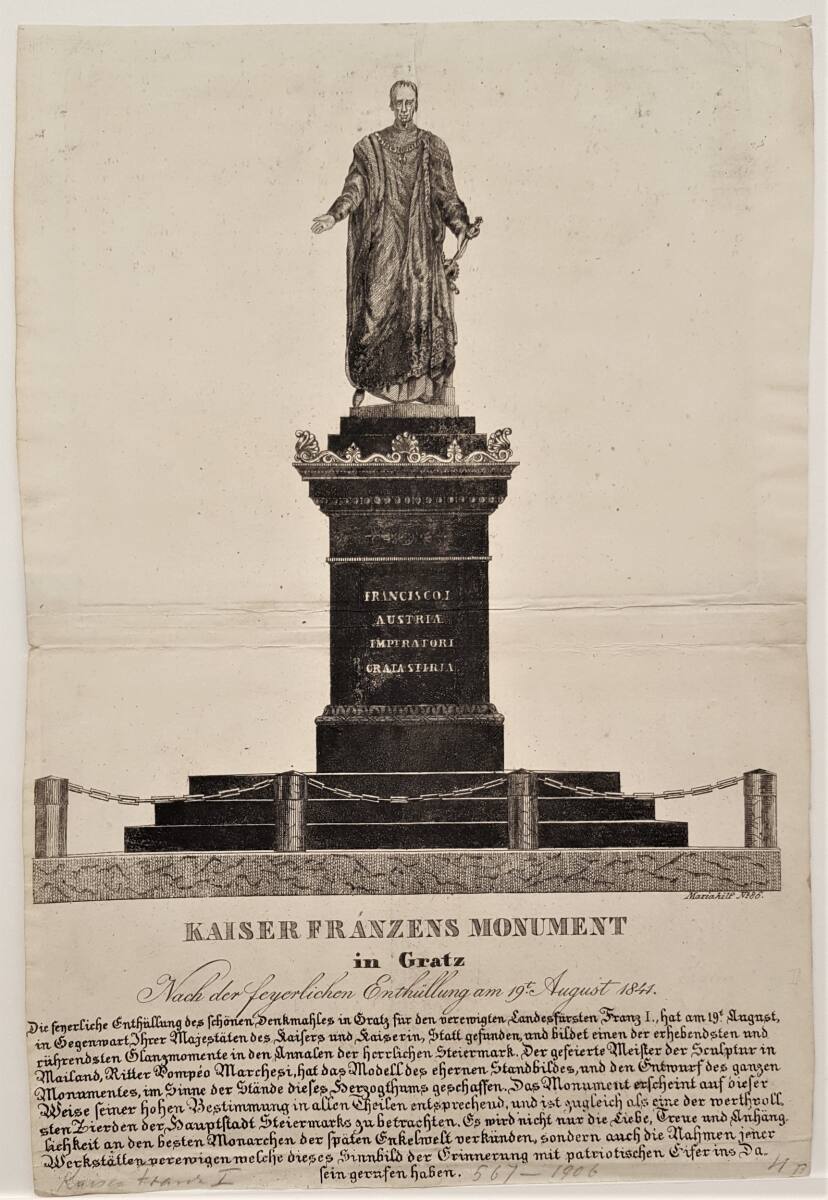 Anonym, "KAISER FRANZENS MONUMENT | in Gratz | Nach der feyerlichen Enthüllung am 19t. August 1841"