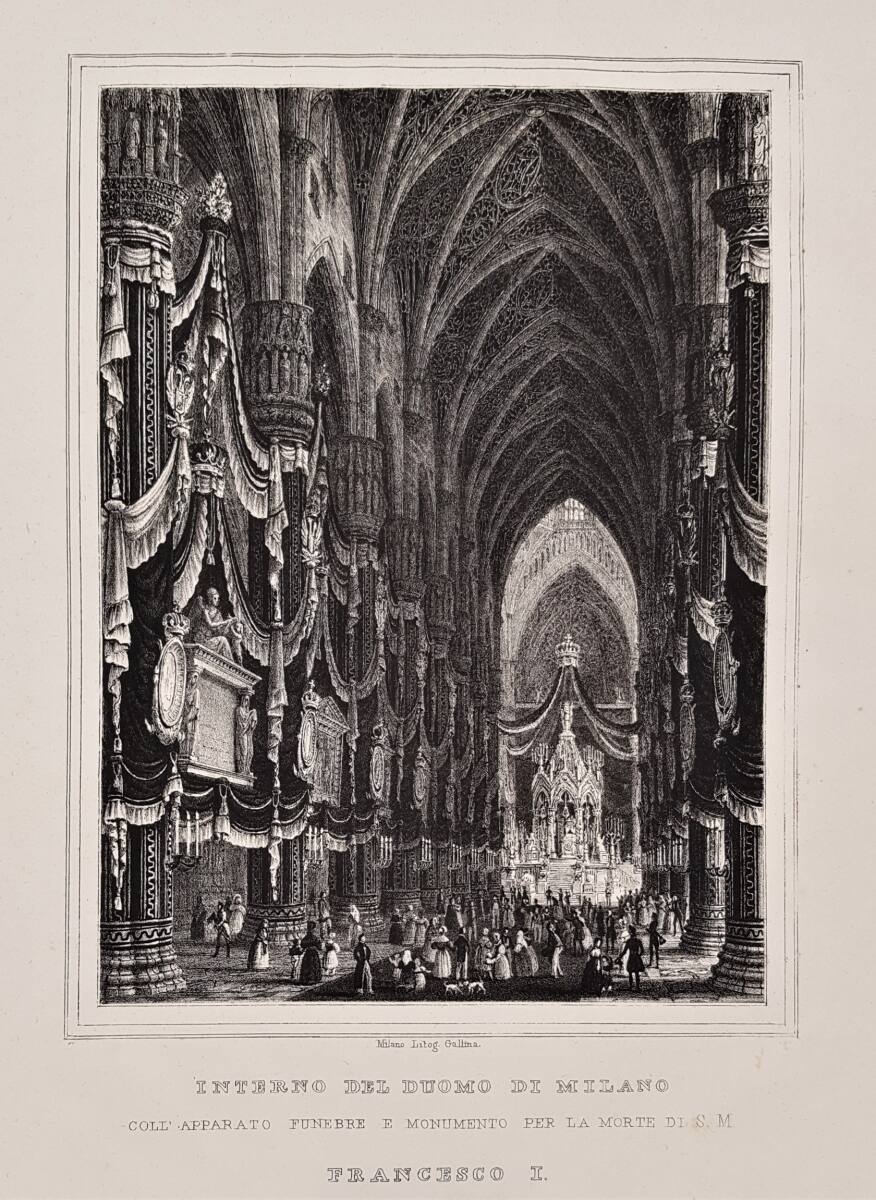 Trauergerüst für Kaiser Franz I. von Österreich vom 7. bis 9. April 1835 im Dom zu Mailand, Gallo Gallina, 1835